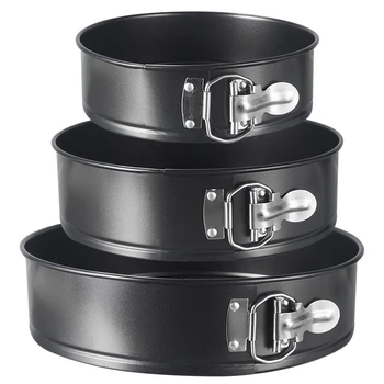 

3 Pack Non-Stick Spring Form Cake Pan Set Leakproof Round Cake Pan with Quick Release Clips and Removable Waffle Texture Bottoms