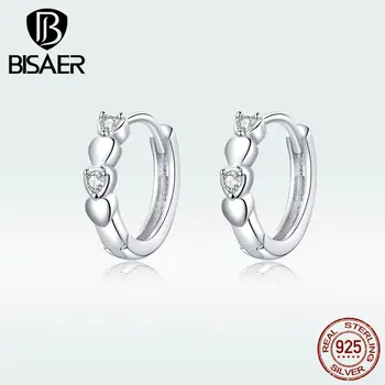 

BISAER High Quality Silver Color Shining Heart Stud Earrings For Women Wedding Gift Fashion Jewelry GXE777