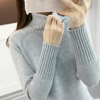 

PEONFLY Thick Warm Winter Pullover Sweater Women 2019 Long Sleeve Solid Color Knitted Turtleneck Sweater Female Jumper Lady Tops