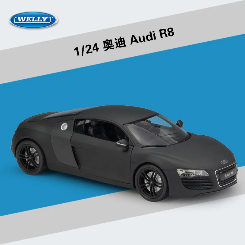 Welly 1:24 Audi R8 Сплав модель автомобиля Diecasts& игрушечные транспортные средства коллекционные подарки не-пульт дистанционного управления Тип транспортная игрушка - Цвет: Черный