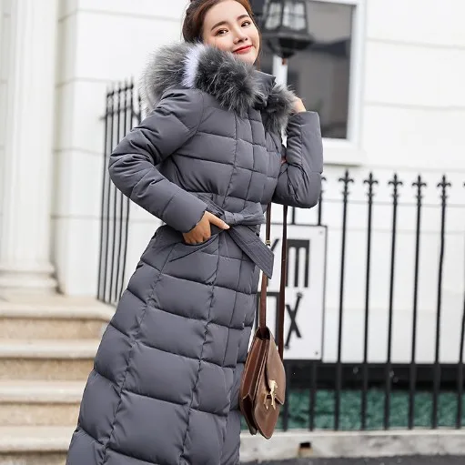 Gray X-long parkas Женская куртка зимнее теплое пальто женский меховой воротник с капюшоном на хлопковой подкладке жилеты Макси женское элегантное пальто DS50956 - Цвет: Gray