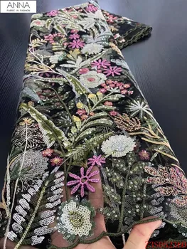 

Anna popular french sequins lace nigerian organza fabric 2020 high quality embroidery african net lace fabrics 5 yards for dress