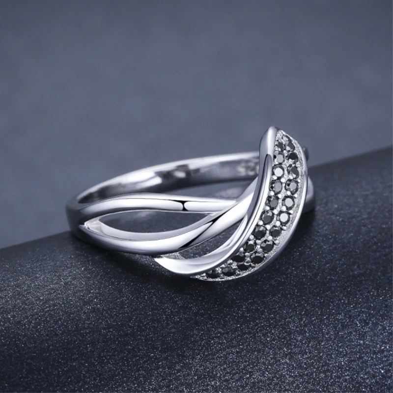 Ceny SODROV prawdziwe 100% 925 srebro pierścień palec czarny spinel liść obrączki dla kobiet srebro biżuteria G036