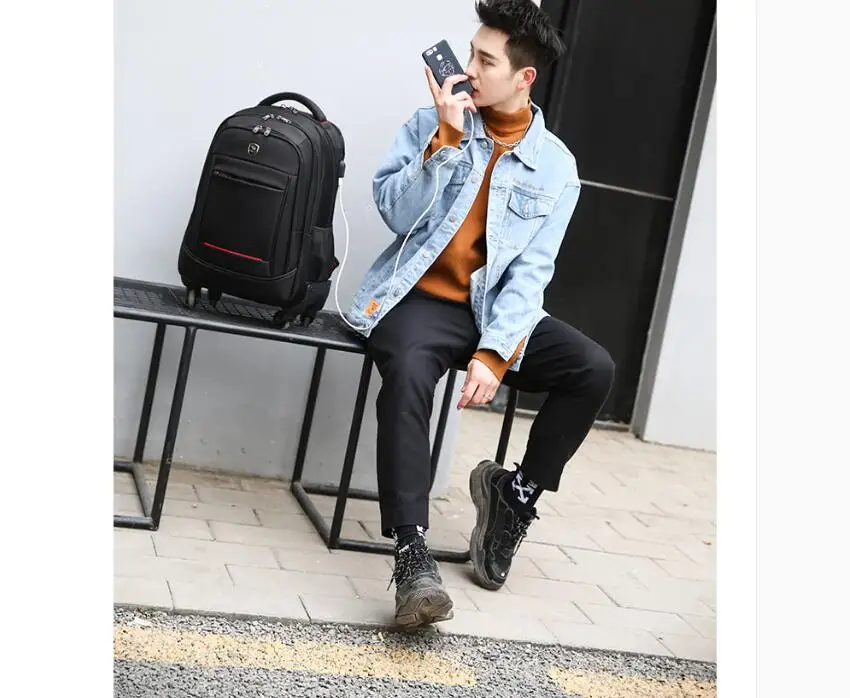 Men Business Rollin Luggage Backpack Men Tolley luggage Wheeled Backpack bag travel Trolley Bags on wheels Travel Wheeled Bag