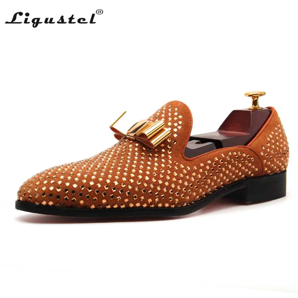 Shoes For Men Luxury Rhinestone Loafers Casual Brown Red Bottom Shoes  Wedding Party Slip on Shoes Man Original Leather Plus Size