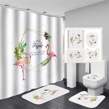 

Nordic Polyester Waterproof Shower Curtain Animals Flamingo Bathroom Mats For The Bathroom Rug Set/Toilet Seat Mat