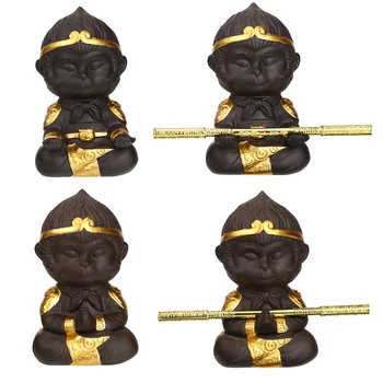 

Chinese Purple Clay Kung Fu Tea Set Tea Pet Monkey King for Home Tea Tray Decoration Tea Tray Sun Wukong Statues Sculptures