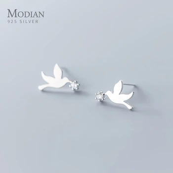 

Modian Cute Animal Cute Birds Stud Earrings for Women And Grils 925 Sterling Silver Clear CZ Jewelry 2020 New Oorbellen Earring