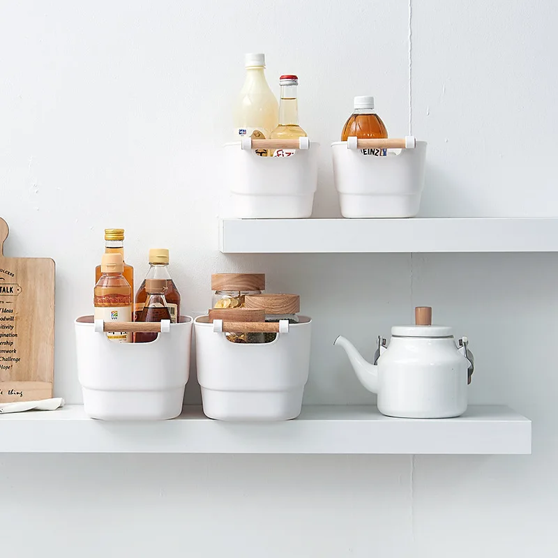 

Household Multifunctional Wooden Handle Storage Box Organizer Children Toys Decor Container Bedroom Kitchen Storage Basket