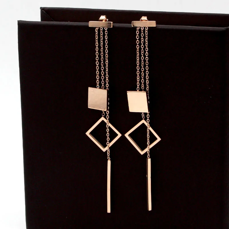 Fashion new earrings long section three chain geometry tassel rose gold woman earrings for women jewelry wholesale