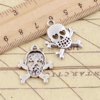 

10pcs Charms Skull Skeleton Bone Dangerous Sign 25x21mm Tibetan Bronze Silver Color Pendants Antique Making DIY Handmade Craft