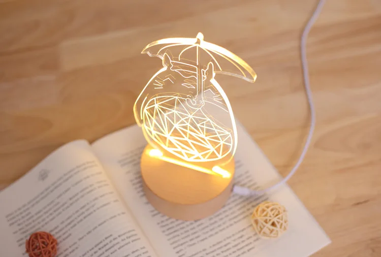 Напрямую от производителя популярная творческие светодиодный настольная лампа Тоторо 2 прикроватная лампа Акриловая Спальня 3D ночника, подарок на праздник