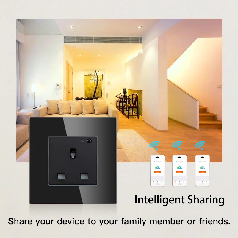 UK WiFi Smart Wall Socket 13A Outlet Glass Panel,Smart Life/Tuya APP Remote Control,Works with Amazon Echo Alexa Google Home