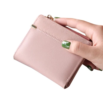 

Money Frosted Gift Solid With Buckle Zipper Closure Coin Purse PU Leather Women Short Wallet Multi Card Position Portable Cashes