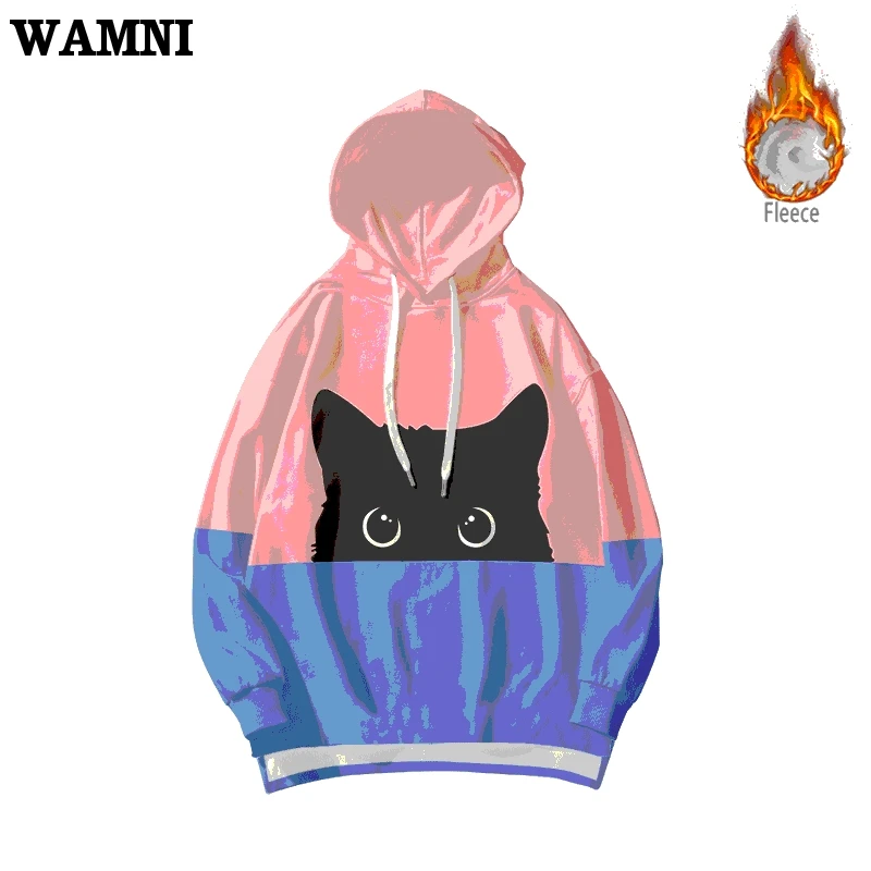 3D толстовки WAMNI с черным котом Женская одежда с котом толстовка женская Мода Высокое качество зимние женские толстовки с котом для девочек