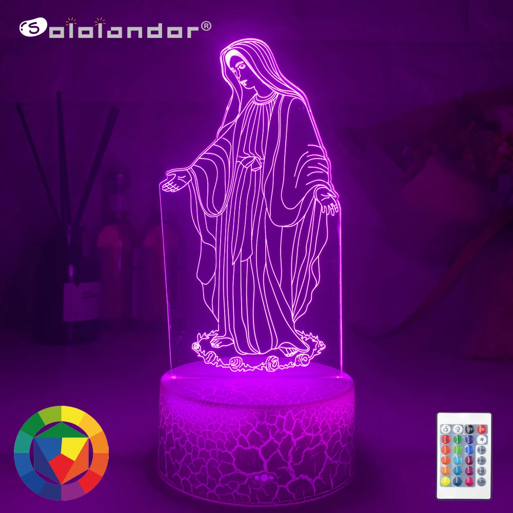Acrylic 3D LED Night Light Blessed Virgin Mary Touch 7 Color Changing Desk Table Lamp Home Decorative Sleep Christmas Gift | Лампы и