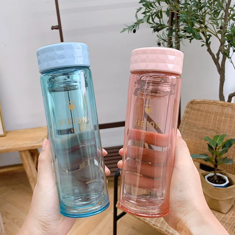 

Transparent Creative Double Layer Glass Cup Heat Resistant Hipster Cup with Tea Infuser Harajuku Ins Portable Cup