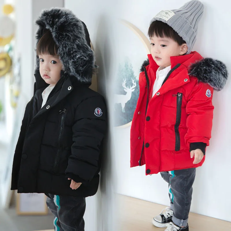 Зимний пуховик для малышей хлопковое пуховое пальто для мальчиков и девочек теплая хлопковая куртка с меховым воротником и капюшоном детское пальто