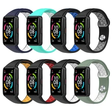 Correa de reloj para Huawei Honor Band 6, pulsera inteligente de TPU suave de dos colores, pulsera de repuesto para correa, Color Cian, blanco, negro y gris