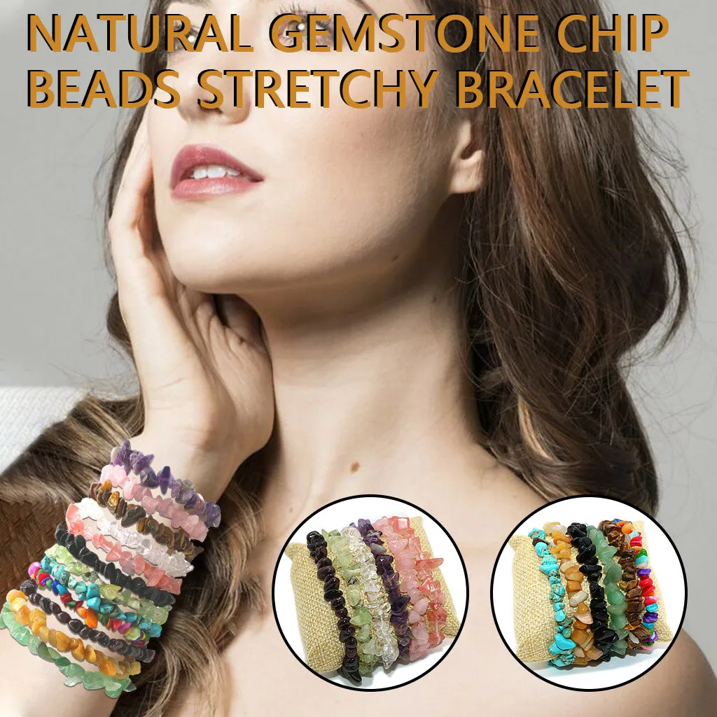 Natural Gemstone 5-8mm Chip Beads Stretchy Bracelet Healing Re iki Chakra Lucky Charm Bracelets For Women Men Rope | Украшения и
