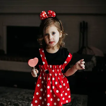 

Minnie Rat Baby Girls Clothes Set Polka Dot Children Baby Girl Spring Summer Baby Clothing Black Tops + Strap Skirt Roupa Bebe