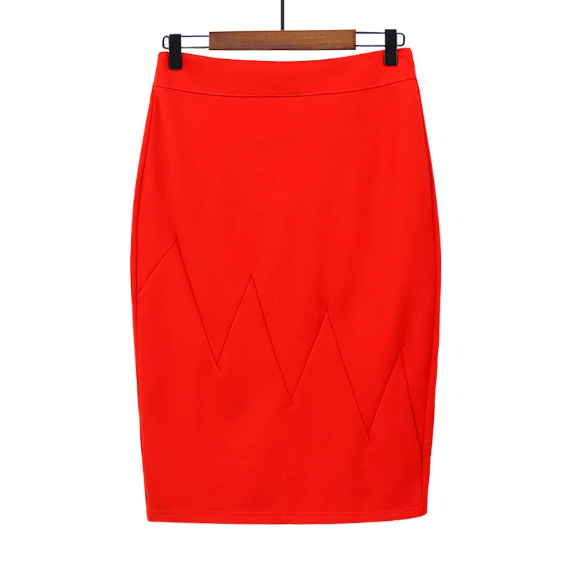 Модная сумка, бедра, юбка, сшитая вязаная юбка-стретч, большой размер, темперамент, OL commuter, профессиональная юбка - Цвет: red 1