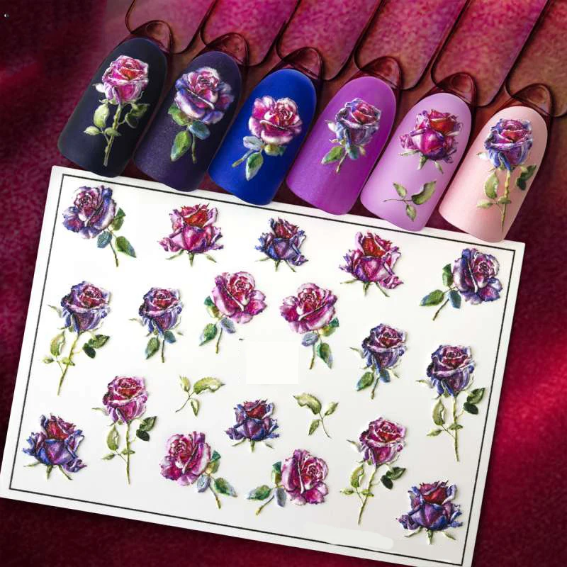 

3D Acrylic Engraved Nail Sticker Valentine's Day flowes heart desgin Water Decals Empaistic Nail Water Slide Decals Z0277
