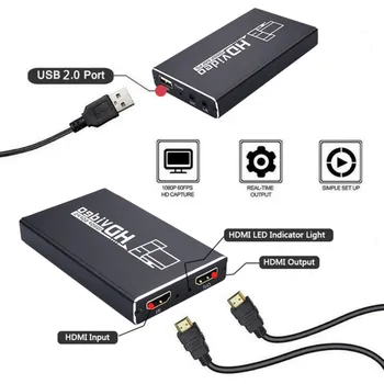 

Video Recording Card HDMI Video Capture Card 4K Screen Recording USB 2.0 1080P 60FPS Gaming Device Black