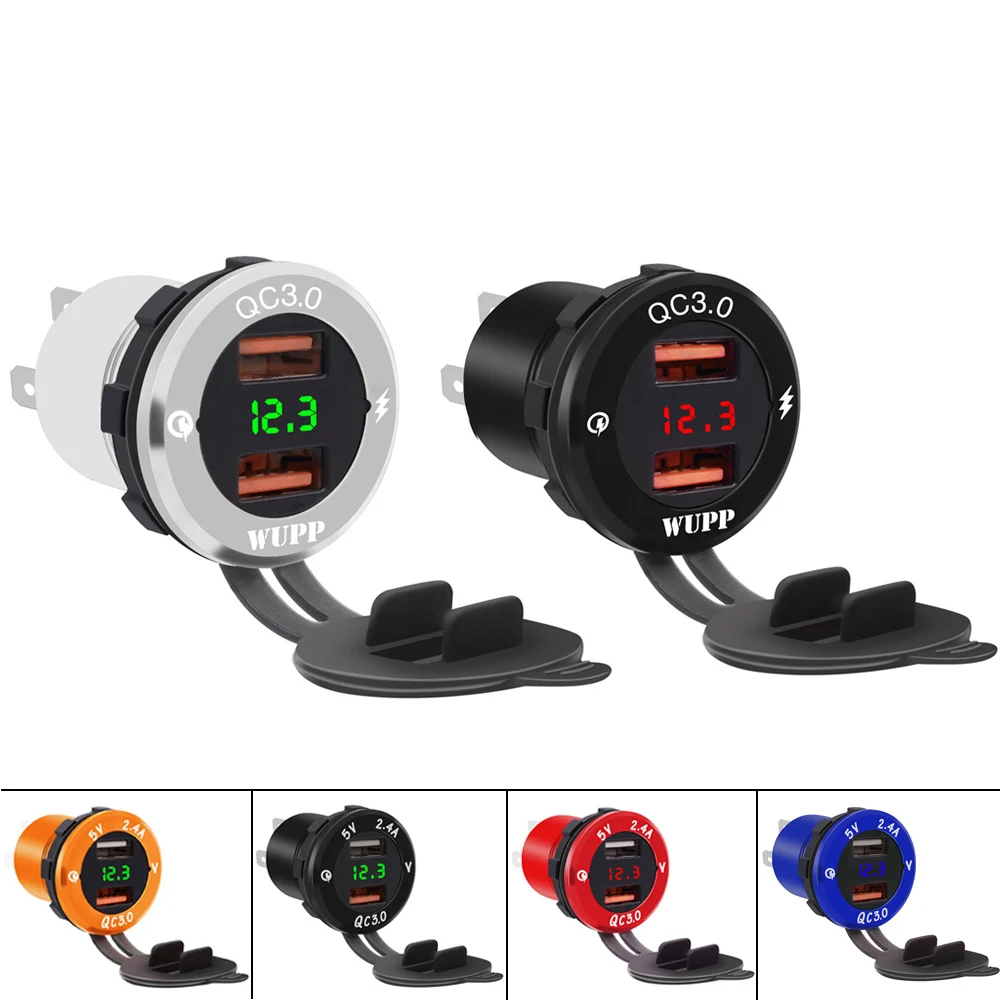 

QC3.0 Dual USB Socket Splitter Car Charger 5V 2.4 A Output With LED Light Power Adaptor For Car Motorcycle Boat ATV 12V-24V