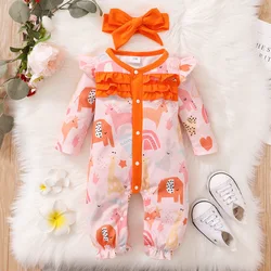 Barboteuse à volants pour bébé fille, 2 pièces, grenouillère pour nouveau né, manches longues, tenues printemps/automne, 0 18 mois, combinaisons pour bébé, bandeau 