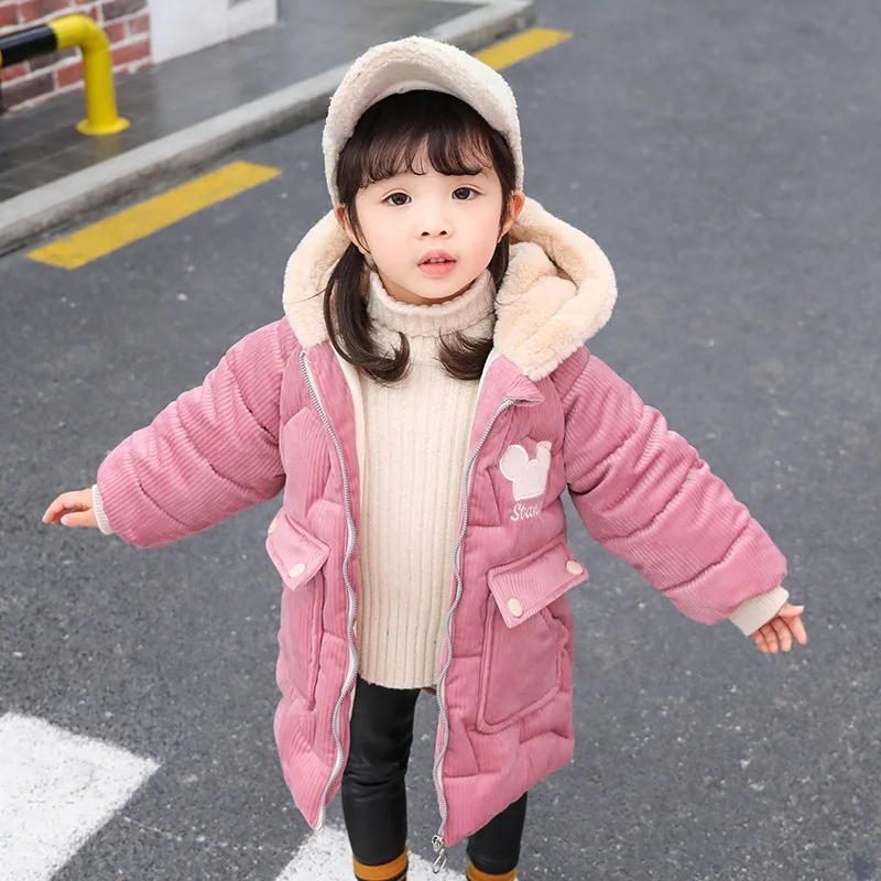 

2019 Korean-style CHILDREN'S Cotton-padded Jacket Girls Winter New Products Mid-length Cotton Coat Children Hand Cotton Corduroy