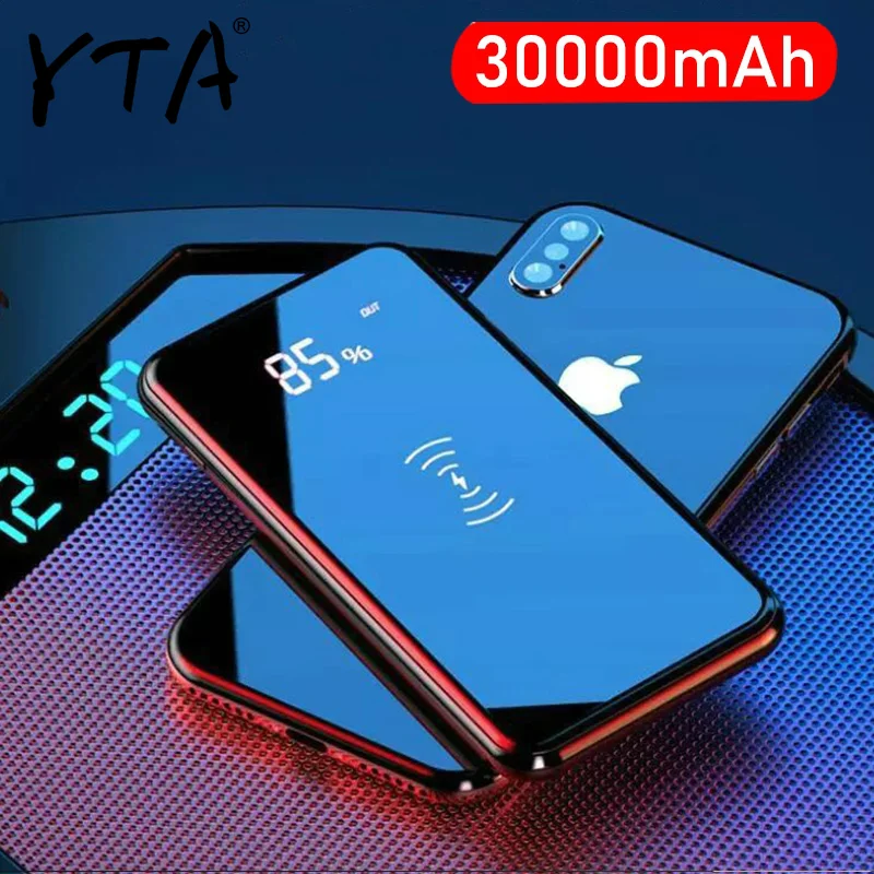 

QI Wireless Charger 30000mAh Power Bank For iPhone 11 XS Max Samsung Power bank Dual USB Charger Wireless External Battery Bank