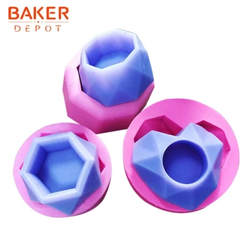 

BAKER DEPOT Silicone Succulent Potted Mould Plant Flower Pot Mould Diamond Face Cement Pot DIY Aromatherapy Gypsum Candlestick
