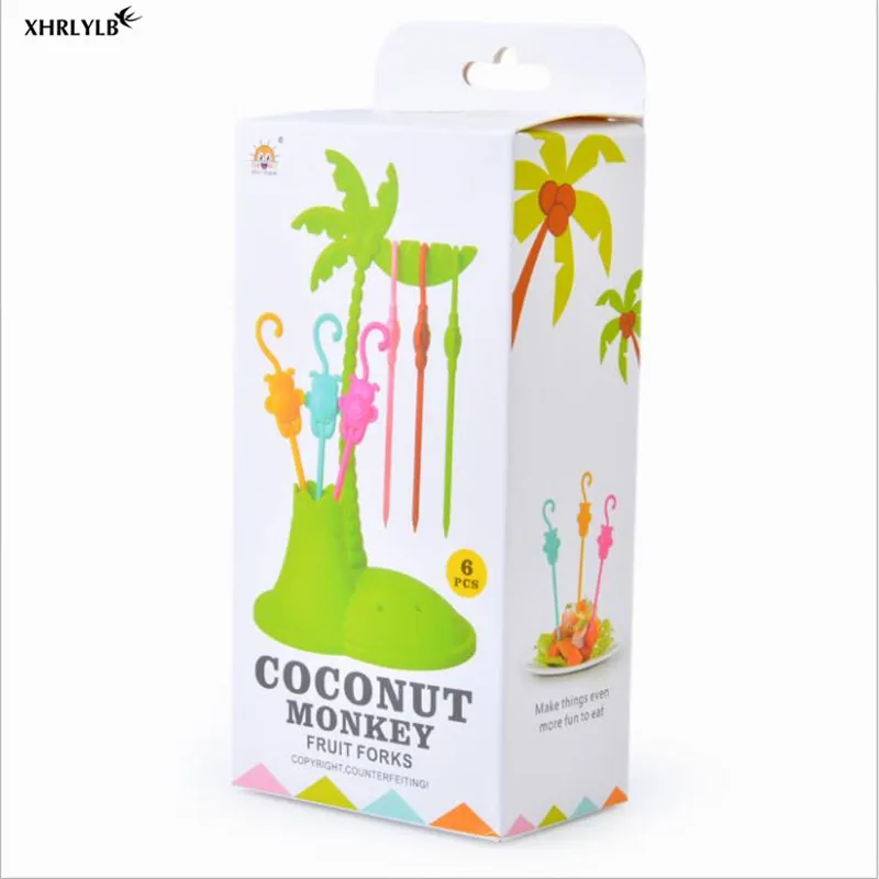 XHRKYLB Creative Coconut Tree Monkey Fruit Fork Plastic Multi-function Fruit Snack Snack Snack Fork Party Wedding Decoration.7z