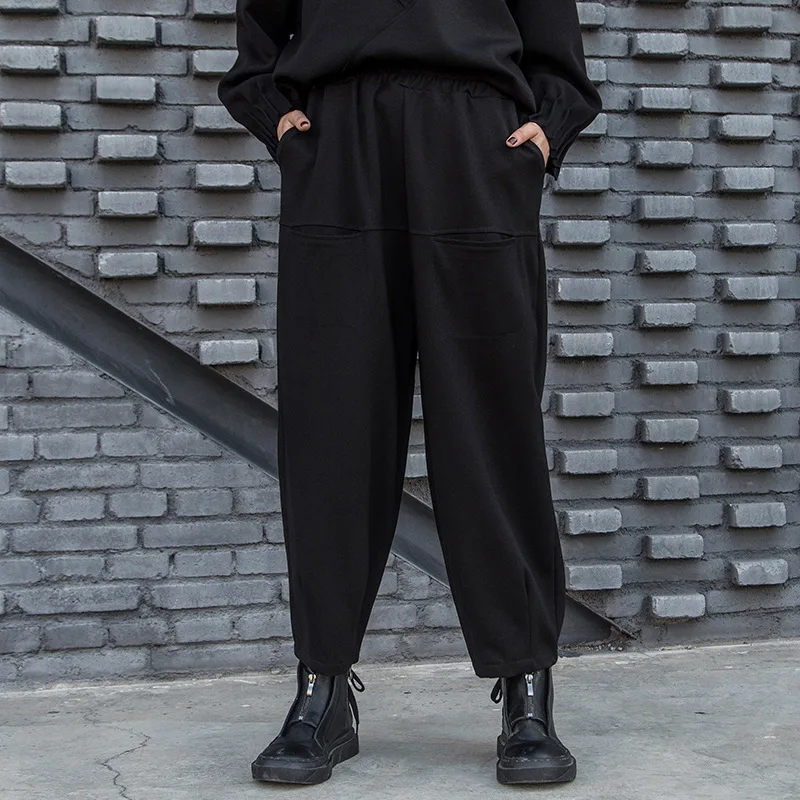 Fashion Tide New Winter Women Clothes Women High Waist Straight Pocket On Back Loose Warm Pants Female Trousers WJ77211L