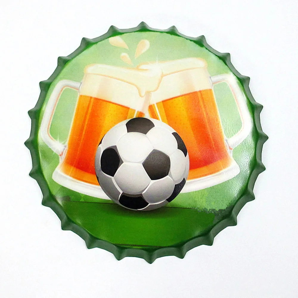 Kaufen Flasche Kappe Metall Zinn Zeichen Platten Bier Trinken fußball Cafe Retro Dekoration Wand Kunst Plaque Vintage Hause decor Poster 35cm
