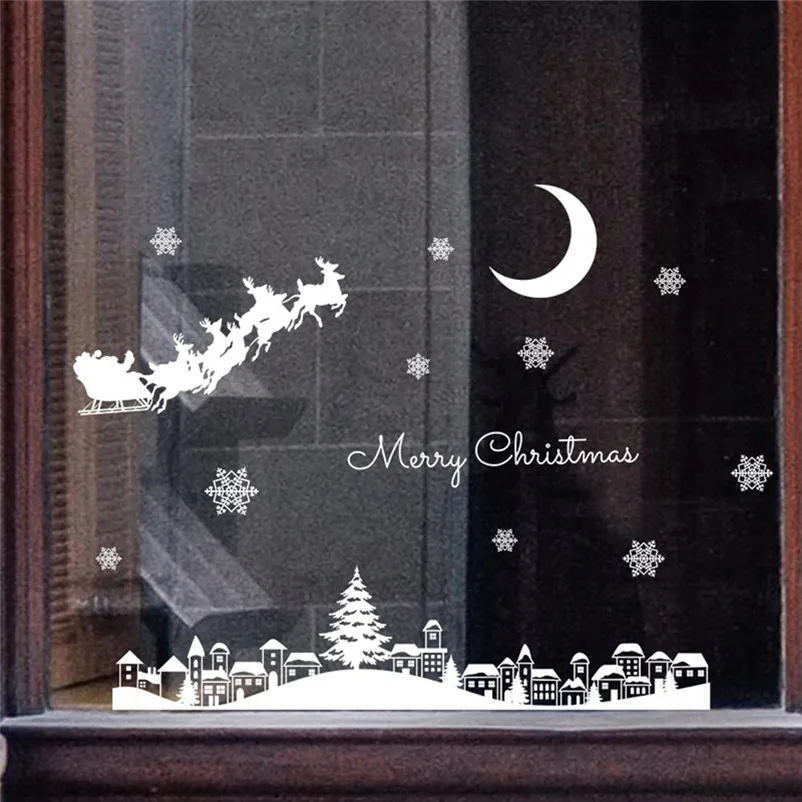  New Year Christmas Window Stickers Restaurant Mall Decoration Snow Glass Window Removable Christmas ornament #3o24#f (3)