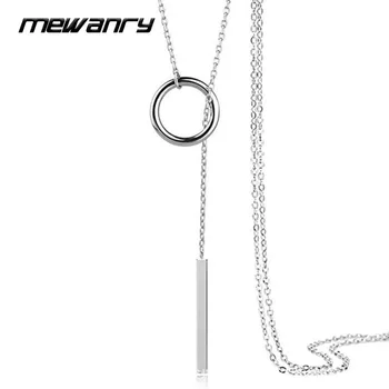 Mewanry 925 Sterling Silver Sweater Necklace INS Fashion Vintage Simple Geometric Tassel Party Jewelry Gifts Sweet Accessories