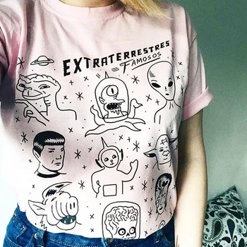 

Summer Women Fashion Tumblr Grunge Funny Tops Graphic Tees Harajuku Tumblr T-shirt Clothes Camiseta Extraterrestres Famosos
