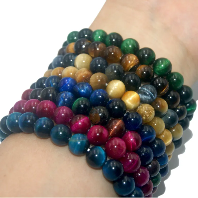 

6 8 10 MM Fashion Natural Stone Bracelet For Men Tiger Eye Crystal Agates Found Pearls Yoga Stretch stretch Couples Bracelet