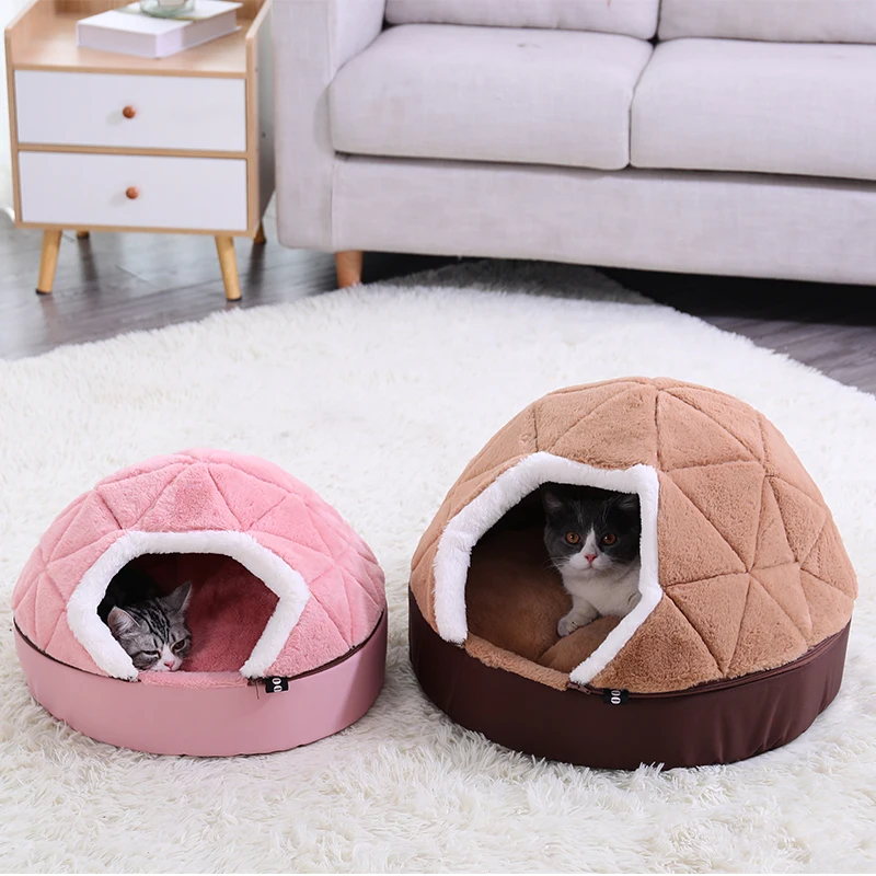 Hoopet-cama de gatos quente para inverno, casinha