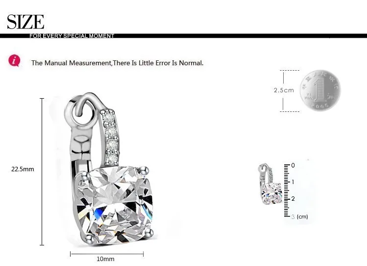LUOTEEMI, модные, классические, простые, дизайнерские, прозрачные, квадратные, циркониевые серьги, клипсы, каффы, серьги для женщин, ювелирные изделия, белое золото