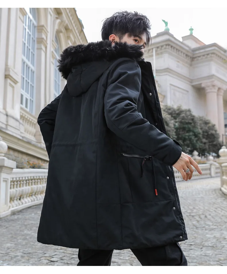 Повседневный длинный меховой воротник манто с капюшоном Homme Hiver