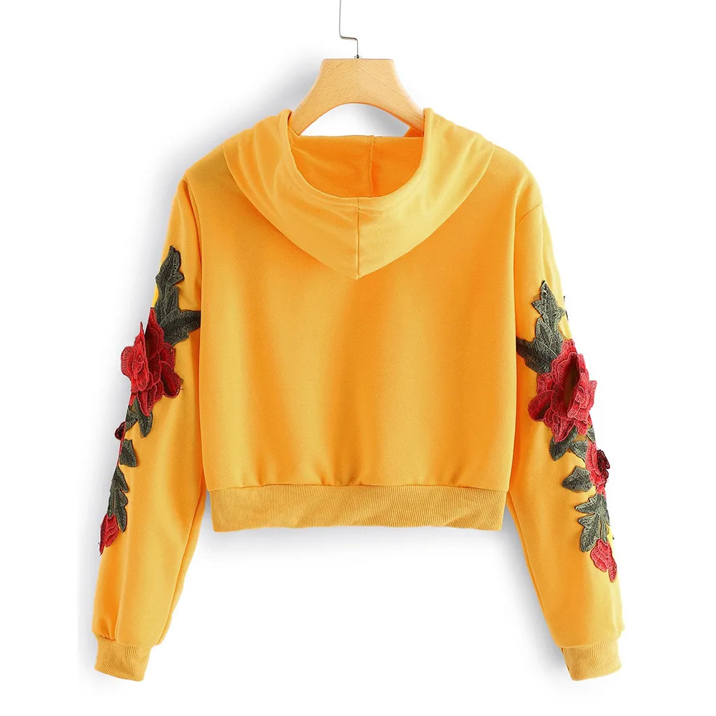 JAYCOSIN Fashion Women Casual Rose Applique Long Sleeve Sweatshirt Casual Popular Chic Solid Elegant Blouse Sweatshirt