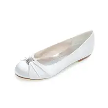 OnnPnnQ/; Женская атласная Свадебная обувь на плоской подошве с круглым носком для невесты; с ремешком; со складками; торжественное вечернее платье; женская обувь на плоской подошве