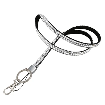 

New Bling Crystal Rhinestone Lanyard Id Badge Keychain Card Holder-Silver