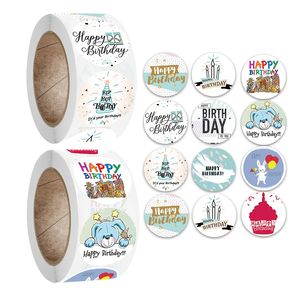 

500pcs/roll 2.5cm Cute Happy Birthday Sticker Birthday Gift Tag Sealing Label Decoration Stickers
