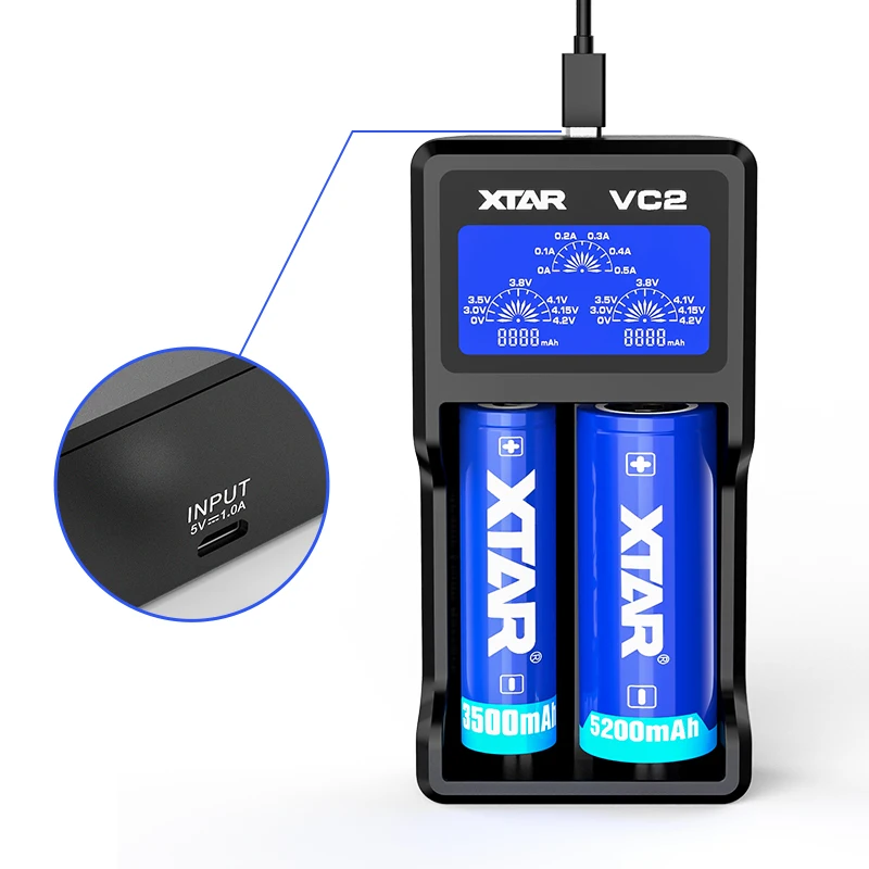 XTAR VC2 Батарея Зарядное устройство Тесты Ёмкость USB с ЖК дисплей Дисплей зарядки