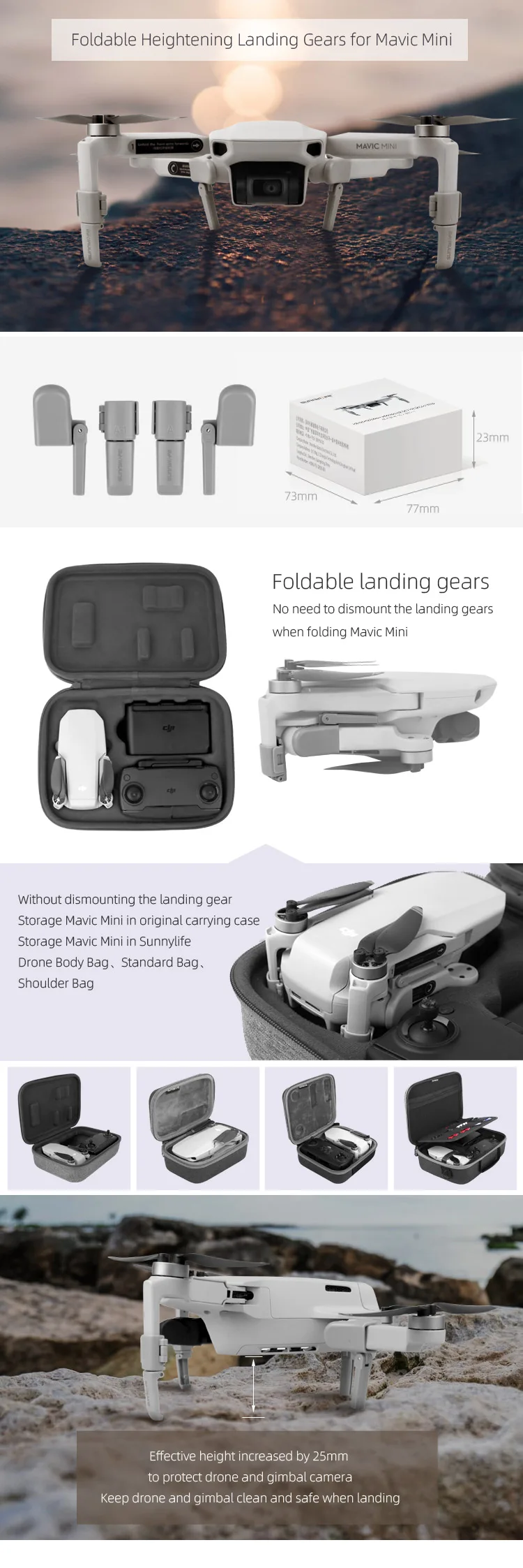 Sunnylife Складная поддержка ног повышение шасси протектор стабилизаторов для Mavic Mini