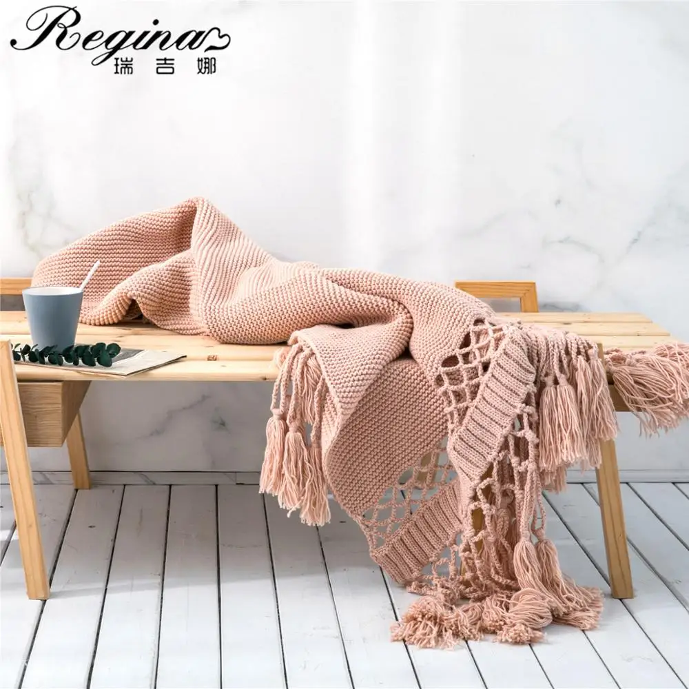 REGINA Brand Tassel Hollow-out Bed Flag Runner Fluffy Weighted Chunky Knit Throw Blanket Home Decorative Sofa Cover Blankets